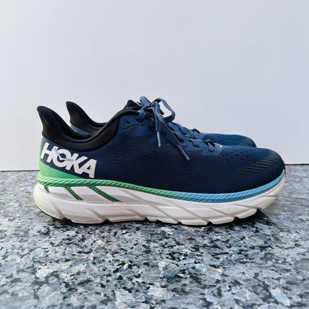 Hoka Men's Navy/Green One One Clifton 7 Moonlit Ocean Running Sneaker Size 12